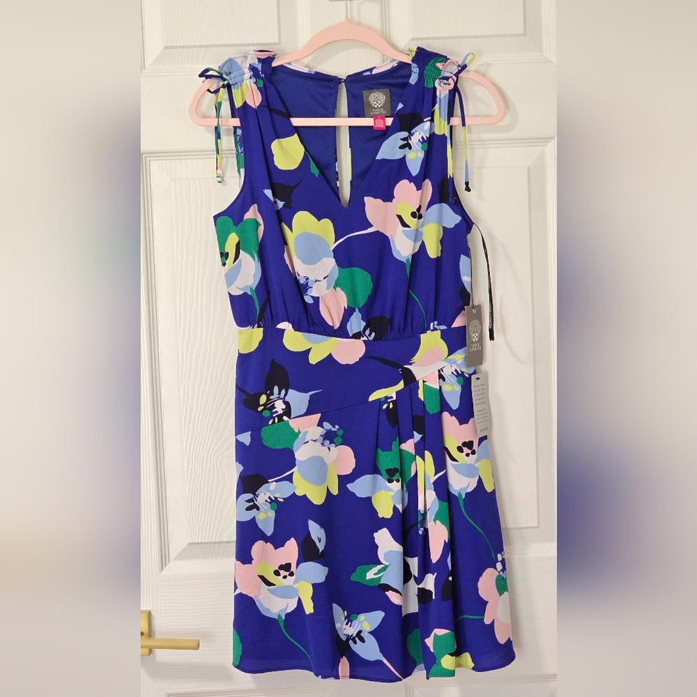 New Vince Camuto Pebble Crepe V-Neck Blouson Pleat dress Size 4 - Picture 6 of 8